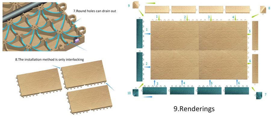 Multi-functional wood grain PP flooring